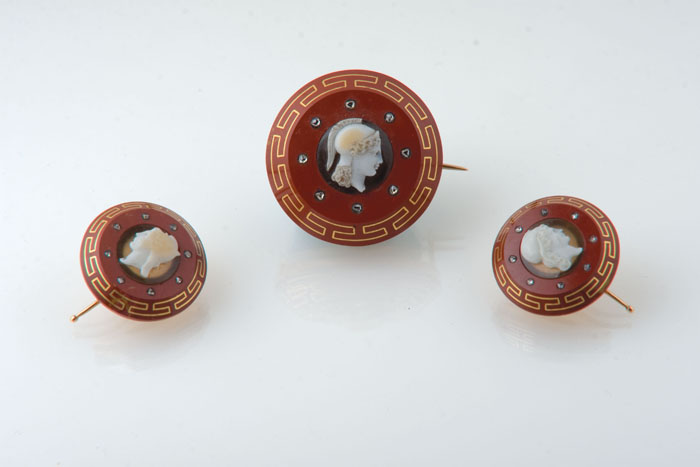 Appraisal: ANTIQUE CAMEO ROSE-CUT DIAMOND AND GOLD PIN AND A PAIR