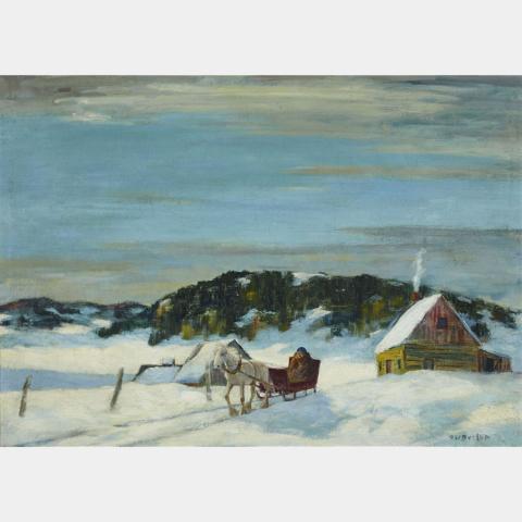 Appraisal: RALPH WALLACE BURTON THE RED SLEIGH oil on canvas signed