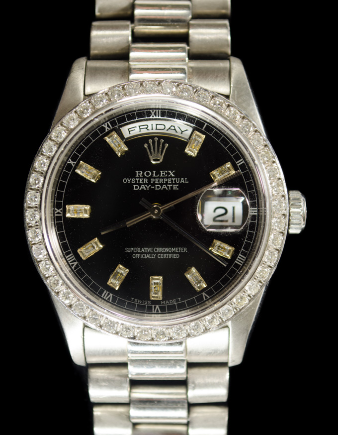 Appraisal: MAN'S ROLEX DIAMOND PLATINUM OYSTER PERPETUAL PRESIDENT DAY-DATE WRIST WATCH