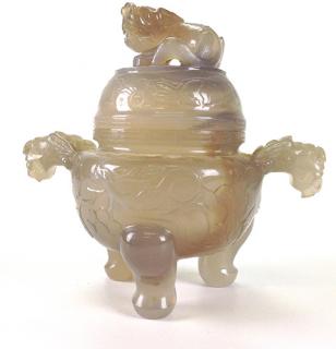 Appraisal: Chinese carved white jade incense jar with foo dog top