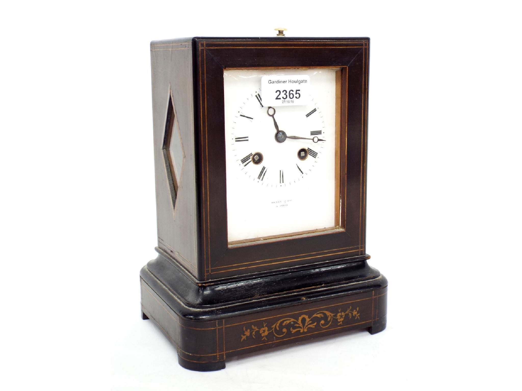 Appraisal: French mahogany and ebonised two train mantel clock the movement