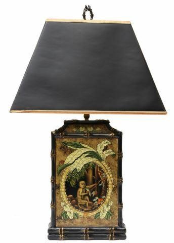 Appraisal: Decorative hand-painted table lamp late th c rectangular body outlined