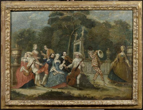 Appraisal: FRANCE th c A garden concert Oil on canvas x