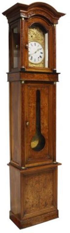 Appraisal: French Morbier longcase clock th c burlwood-faced case with turned