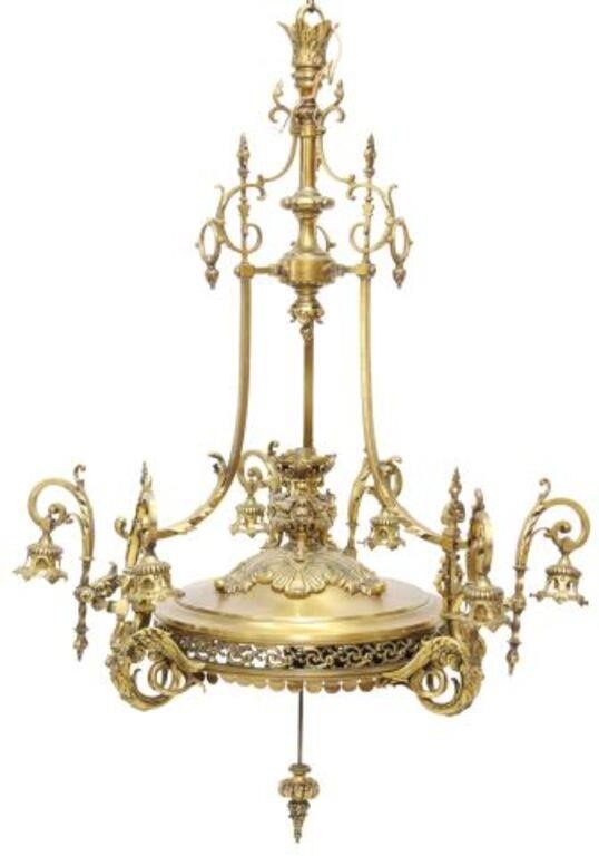 Appraisal: FIGURAL DRAGON GILT-METAL TEN-LIGHT CHANDELIERFigural gilt metal ten-light chandelier th