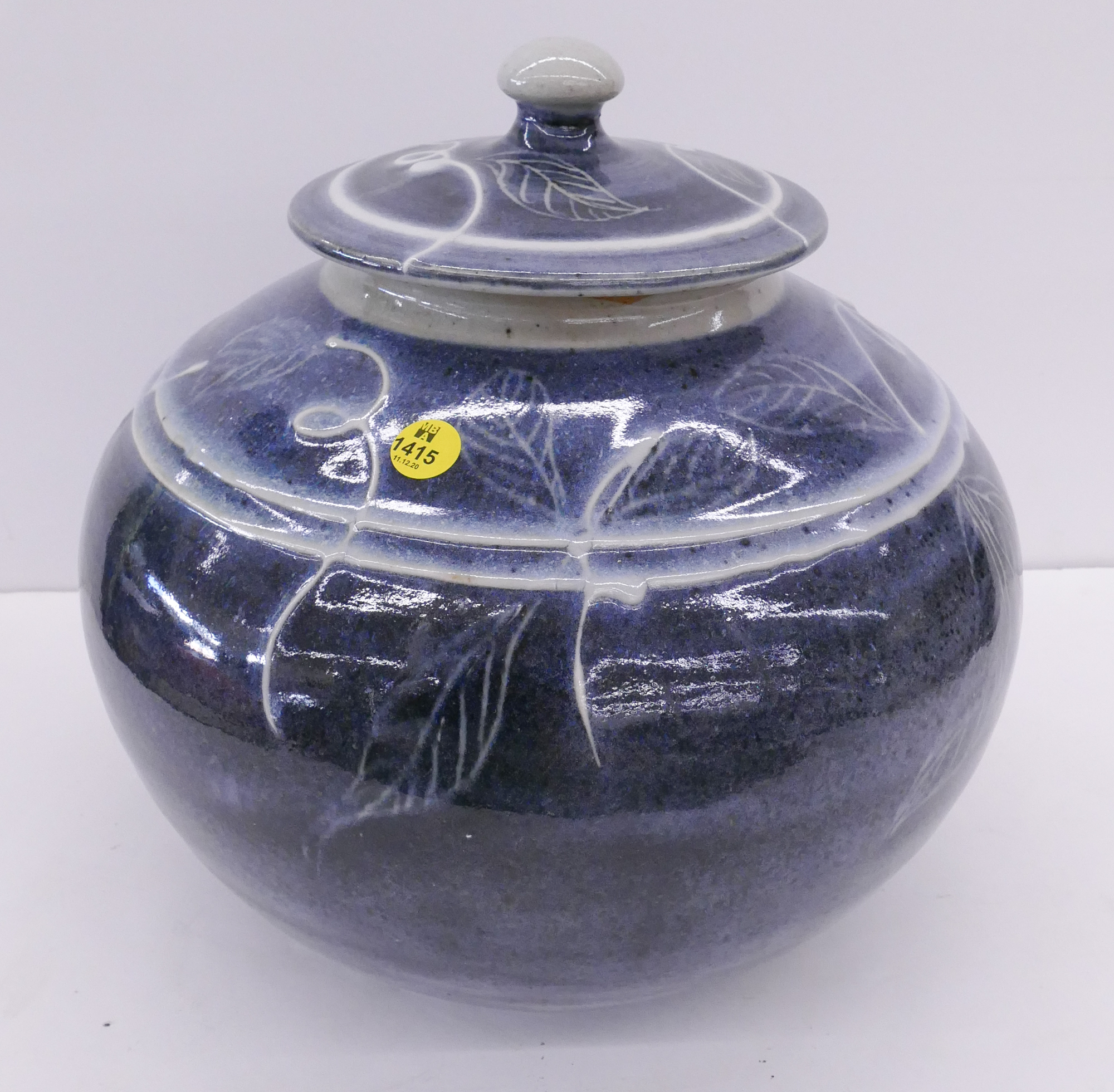 Appraisal: Baron Studio Pottery Blue Large Covered Jar- ''