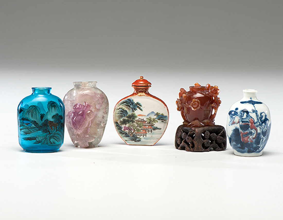 Appraisal: Chinese th century Collection of five snuff bottles made out