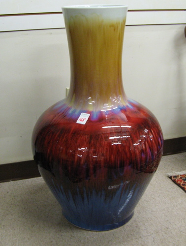 Appraisal: LARGE CHINESE DRIP-GLAZE POTTERY FLOOR VASE of standard baluster form