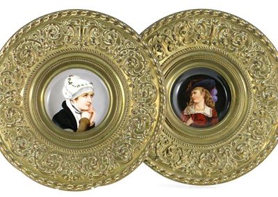 Appraisal: Two porcelain plaques each painted with a portrait of a