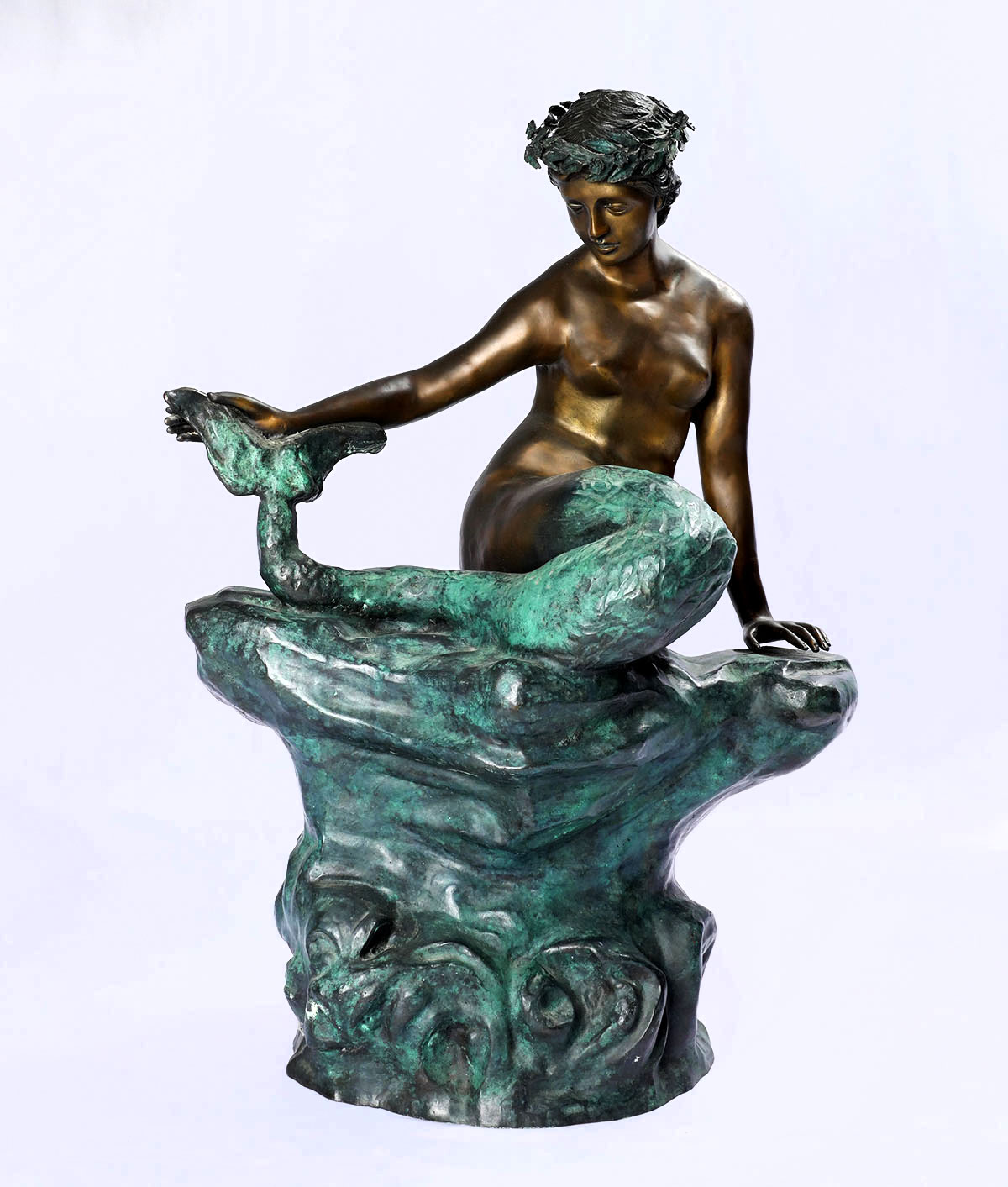 Appraisal: LARGE PATINATED BRONZE MERMAID SCULPTURE AFTER FALCONET '' h x