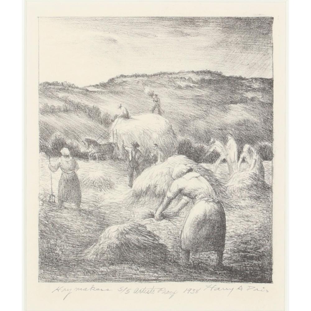 Appraisal: HARRY A DAVIS INDIANA - HAYMAKERS LITHOGRAPH H X W