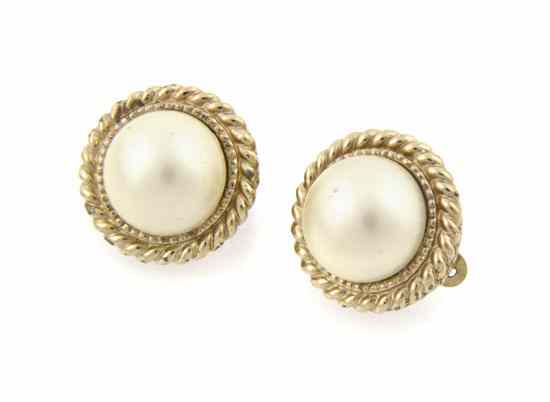 Appraisal: A Pair of Ciner Goldtone and Faux Pearl Earclips Stamped