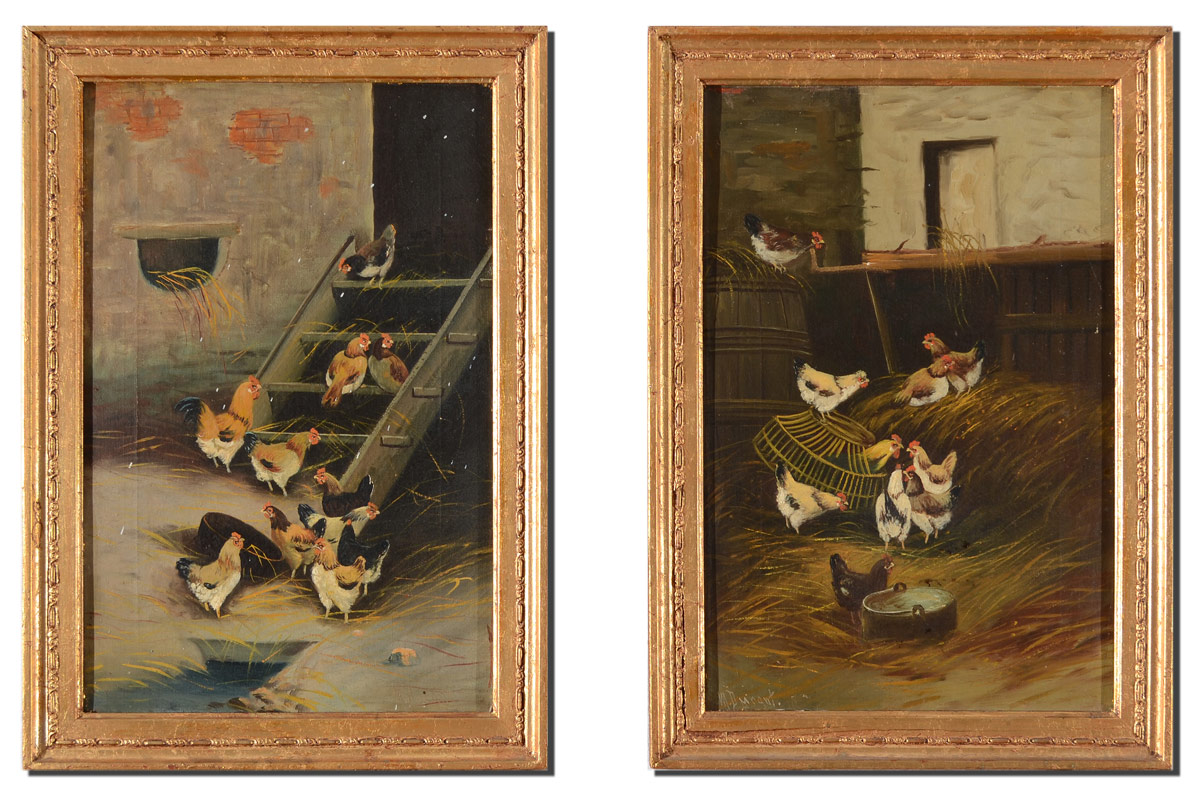 Appraisal: TWO LATE TH EARLY TH CENTURY HEN HOUSE PAINTINGS SIGNED