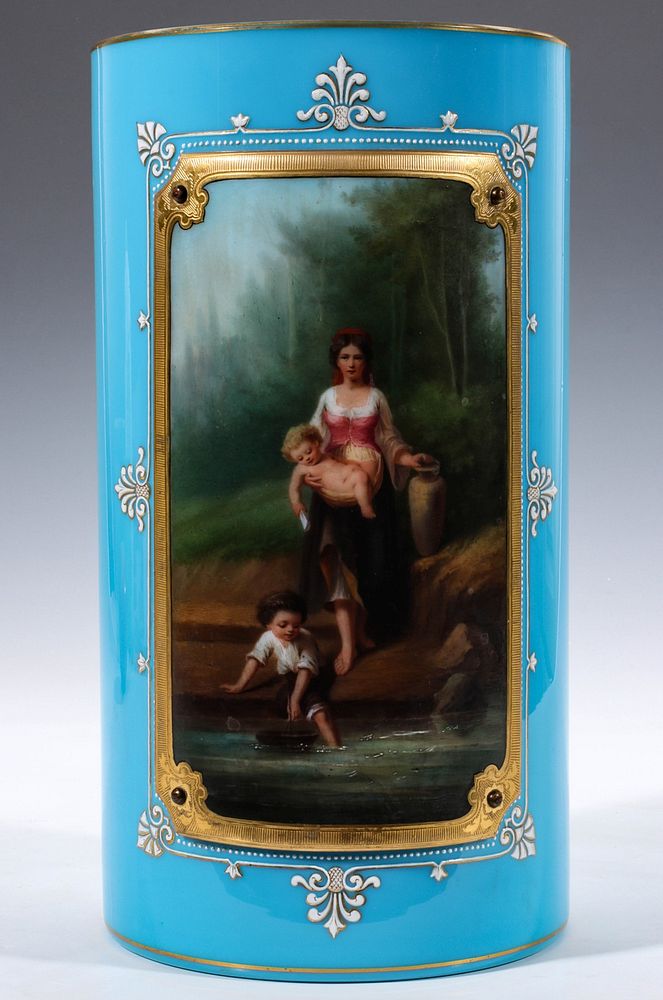 Appraisal: A RARE BOHEMIAN GLASS VASE WITH BOLTED PORCELAIN PLAQUE Circa