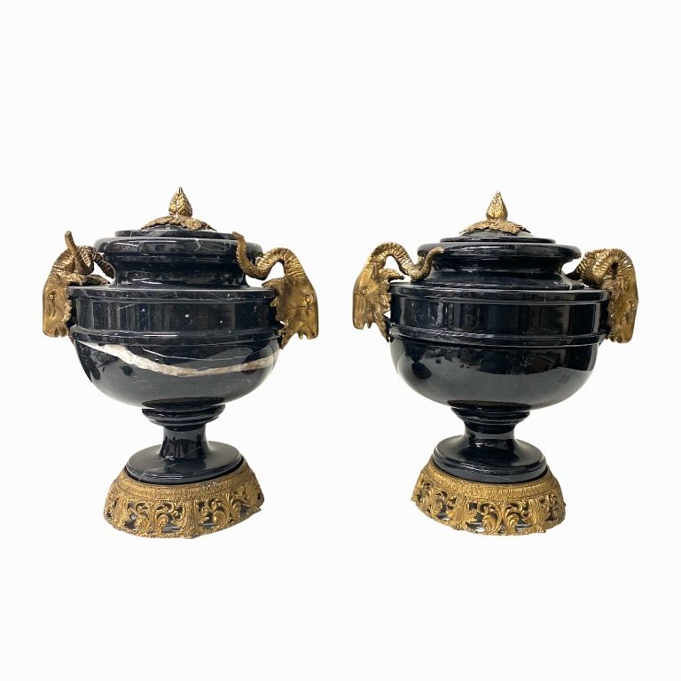 Appraisal: French Style Marble And Bronze Covered Urns French Style Marble