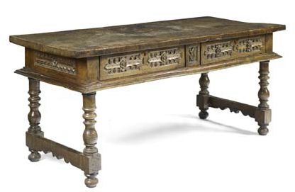 Appraisal: A large Iberian walnut centre table circa the thick one