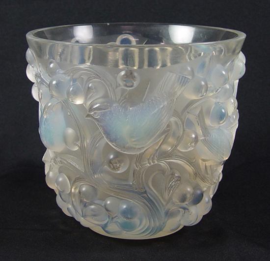 Appraisal: Lalique Avon Vase Birds in cherry tree branches Opalescent glass