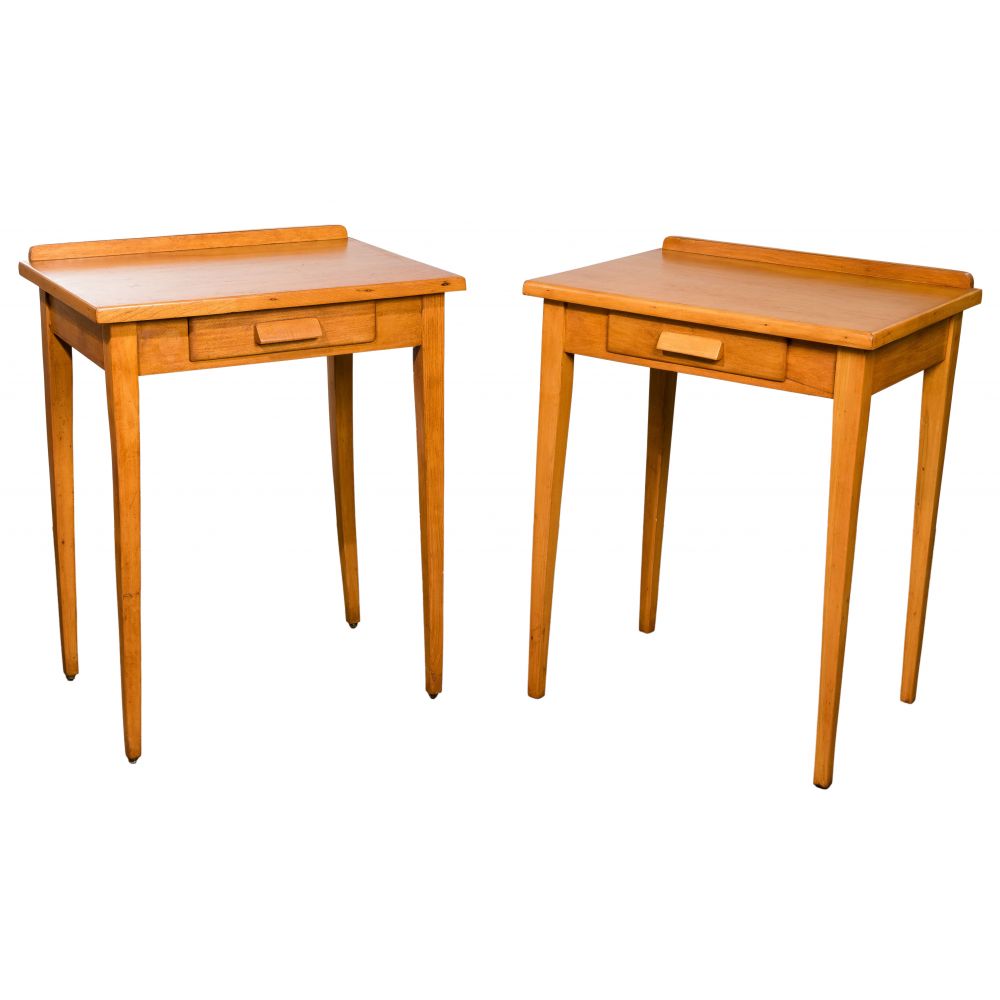 Appraisal: AMERICAN PRINTERS TABLESPair of veneered tables having a drawer back