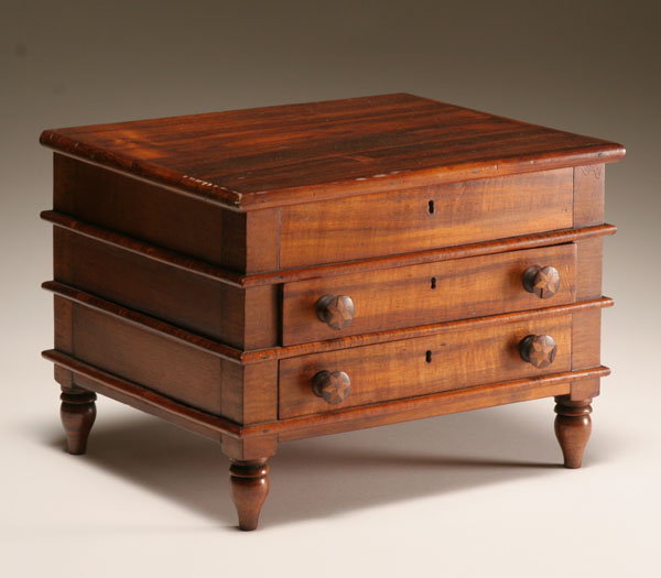 Appraisal: Sewing box miniature work chest mahogany and figured maple two