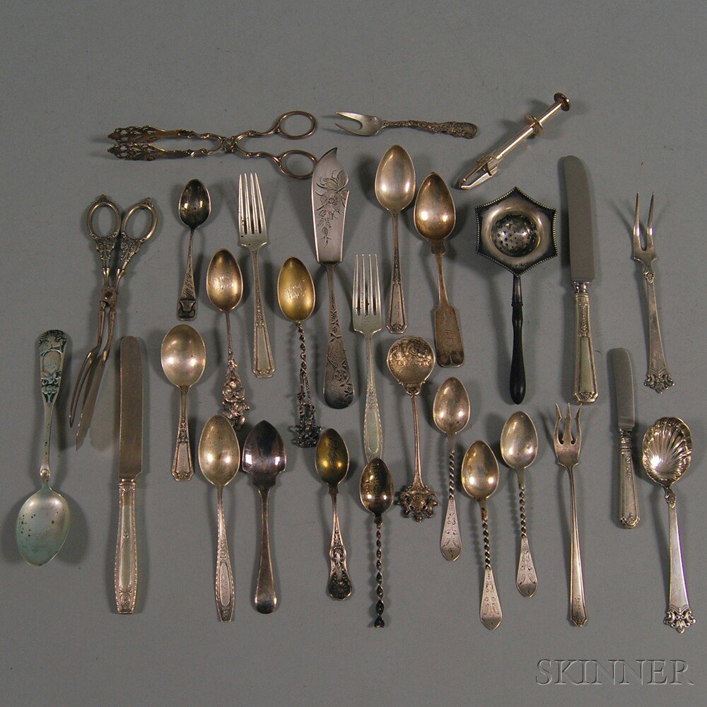 Appraisal: Miscellaneous Group of Mostly Silver Flatware including spoons knives and