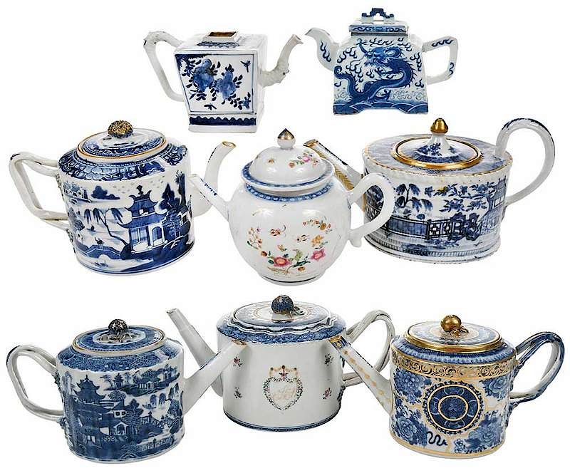 Appraisal: Eight Chinese Export Blue and White Teapots th early th