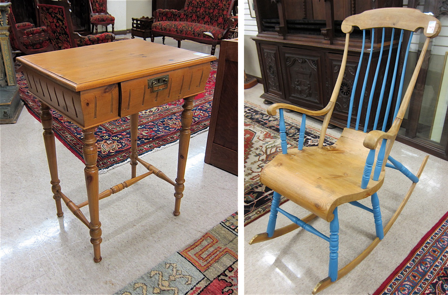 Appraisal: PINE ROCKER AND WRITING TABLE Continental late th century Swedish