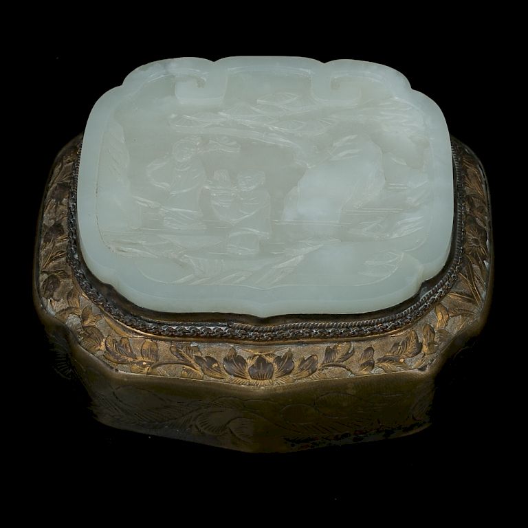 Appraisal: JADE PAPER WEIGHT Divide into two sections of the five-robe