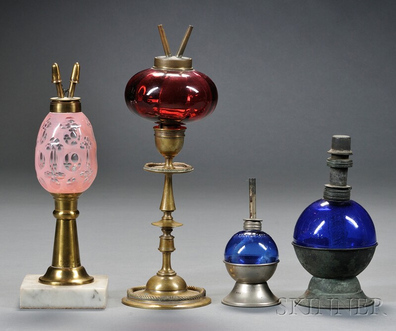 Appraisal: Four Assorted Colored Glass Lighting Related Items th century a