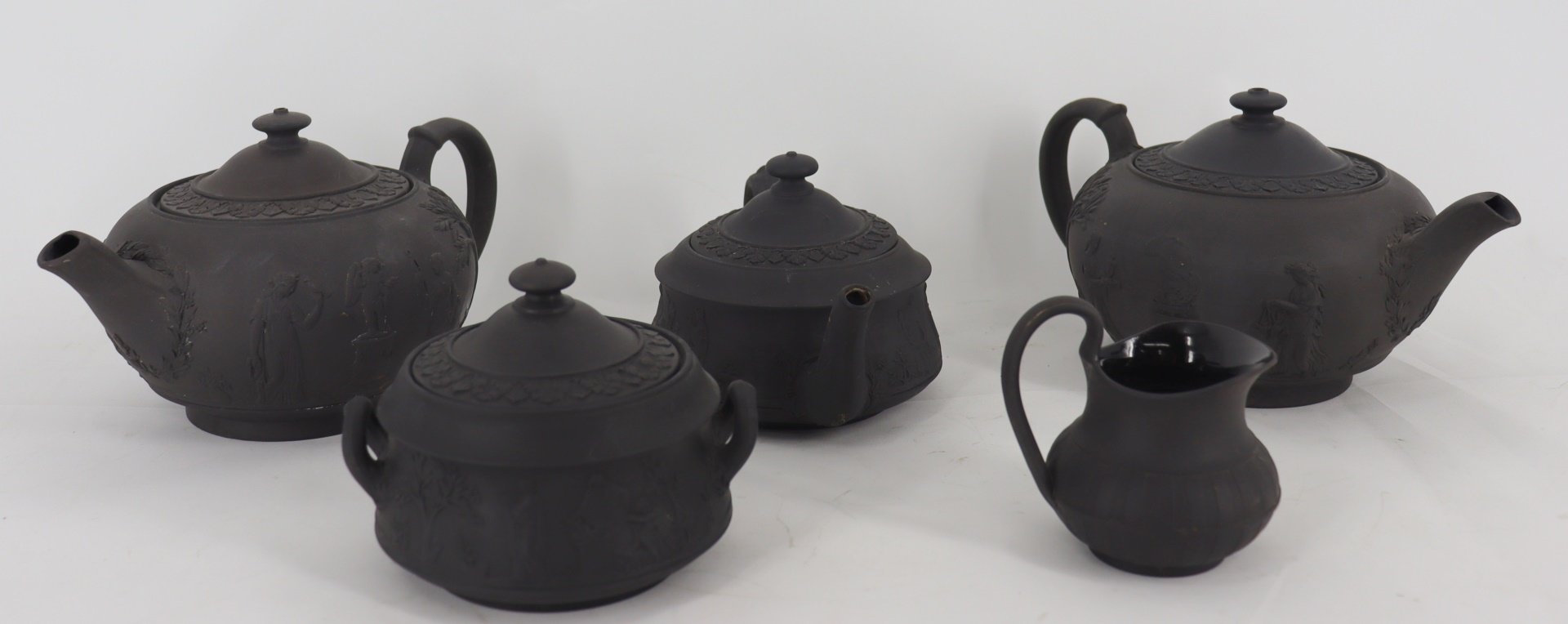 Appraisal: Piece Wedgwood Basalt Tea Grouping To include lidded pots a