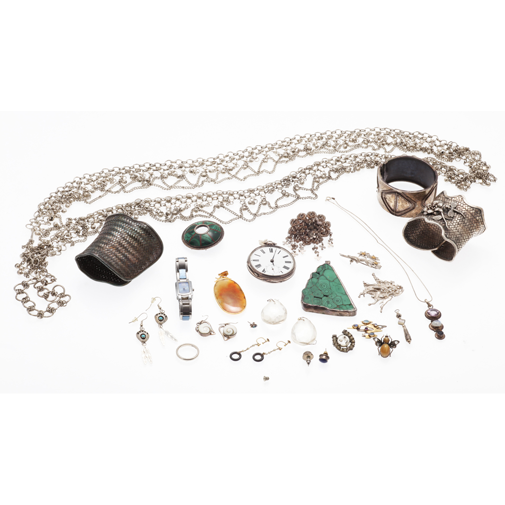 Appraisal: A collection of silver jewellery to include various chains cuffs