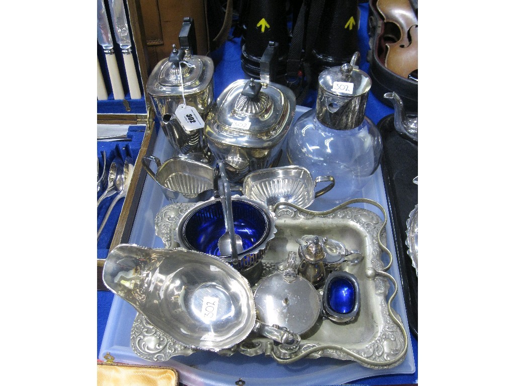 Appraisal: Tray lot of EP - tea service claret jug sauce