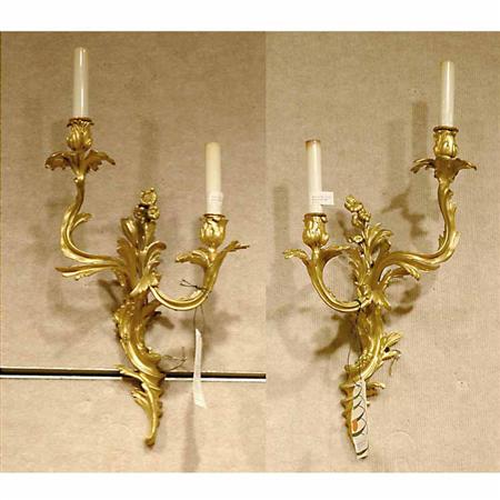 Appraisal: Pair of Louis XV Style Gilt-Bronze Two-Light Sconces Estimate -