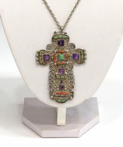 Appraisal: Silver content unknown cross pendant Mexico mid th c signed