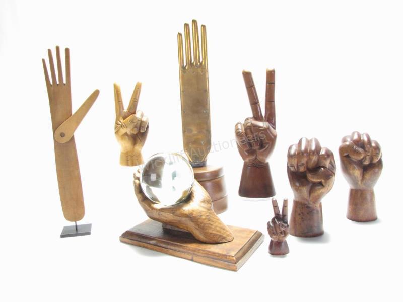 Appraisal: Group of Decorative Hands seven total three wooden with peace