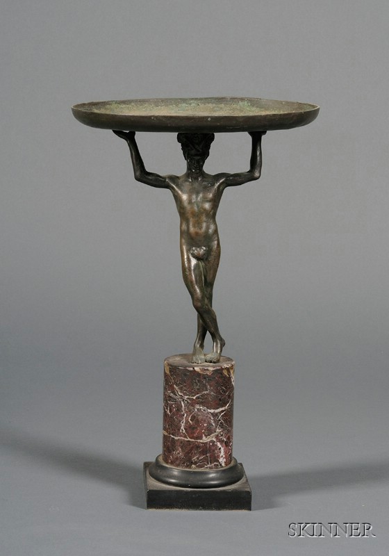 Appraisal: Bronze and Marble Grand Tour Figural Tazza late th century