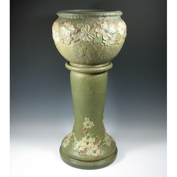 Appraisal: Roseville Dogwood Textured jardiniere and pedestal Both pieces are marked