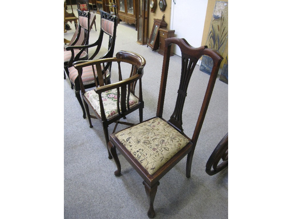 Appraisal: Lot comprising Edwardian dining chair and a mahogany and string