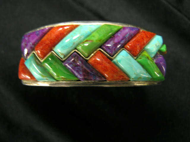 Appraisal: Sterling Silver Cuff Bracelet with turquoise coral and other stones