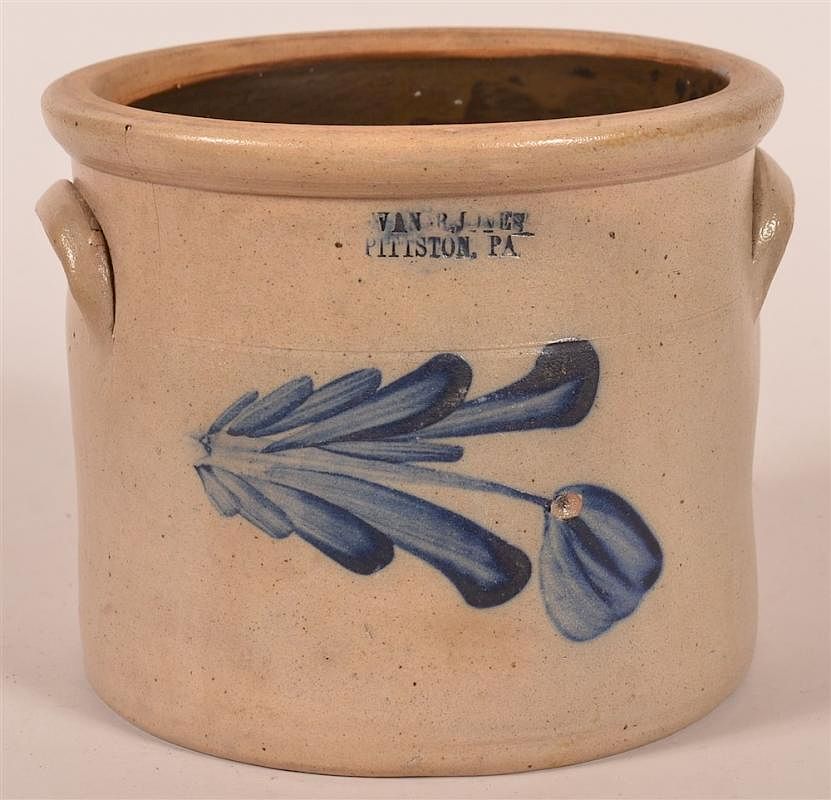 Appraisal: Evan Jones Pittston PA Stoneware w Cobalt Floral Evan Jones