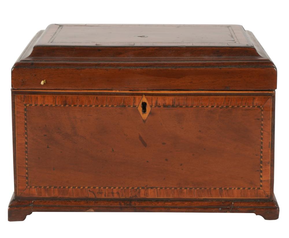 Appraisal: INLAID MAHOGANY TABLE BOXwith divided unlined interior Condition top detached