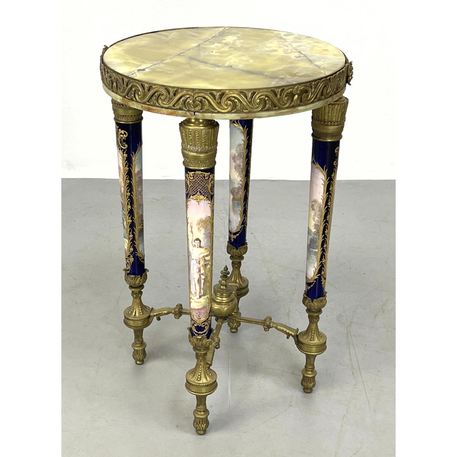 Appraisal: Hand Painted Porcelain and Onyx Tabouret Table SEVRES type portrait