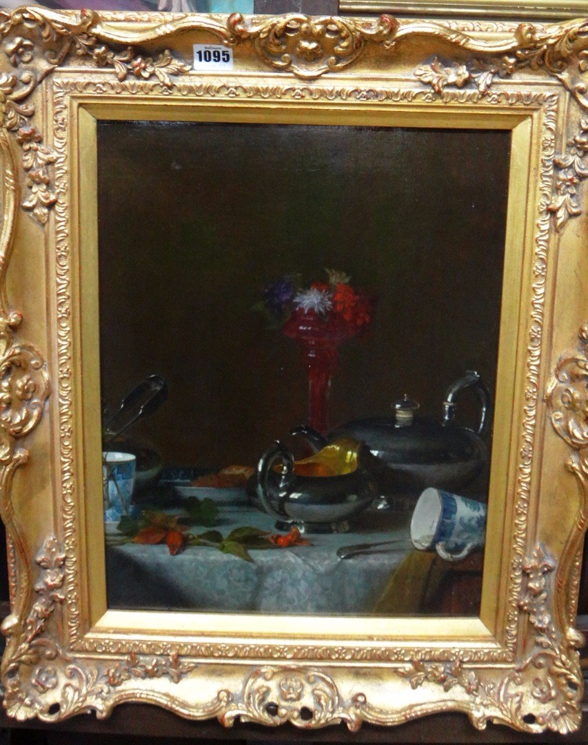 Appraisal: Barnett Samuel Marks - Tea table still life oil on