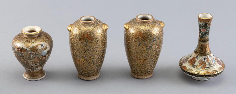 Appraisal: FOUR JAPANESE SATSUMA CABINET VASES LATE MEIJI PERIOD HEIGHTS FROM