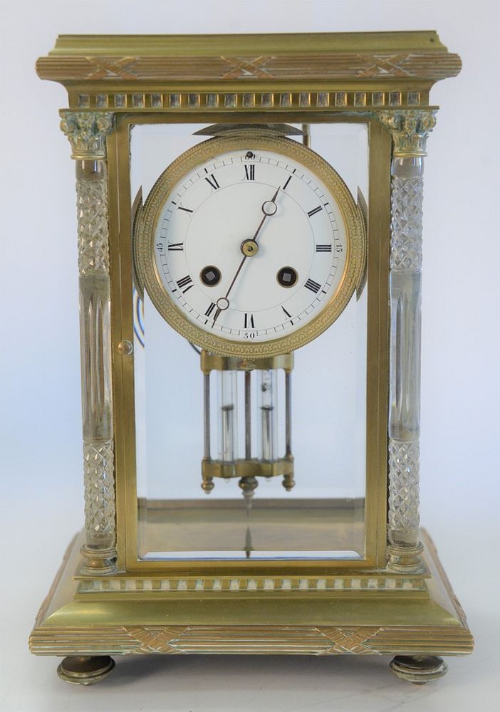 Appraisal: Regulator Clock brass glass and crystal having cut crystal columns