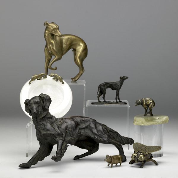 Appraisal: BRONZE ANIMALS Grouping of seven inlcludes three dogs two bears