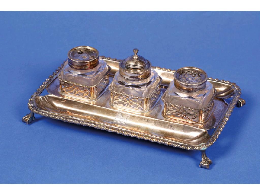 Appraisal: A GEORGE III INKSTAND of rectangular form with gadrooned border