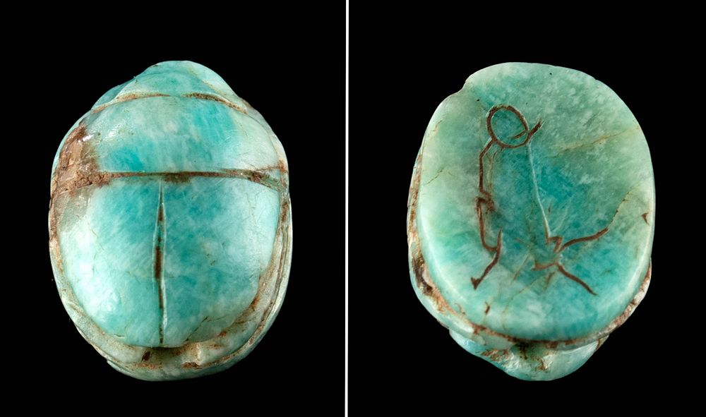 Appraisal: Egyptian Amazonite Scarab Pendant w Apis Bull Ancient Egypt Third