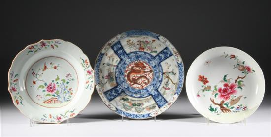 Appraisal: TWO CHINESE FAMILLE ROSE PORCELAIN SHALLOW BOWLS One with peonies