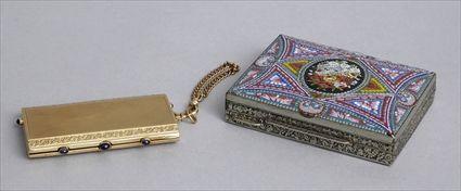 Appraisal: CONTINENTAL GILT-METAL PURSE AND AN ITALIAN MICROMOSAIC INLAID BOX The