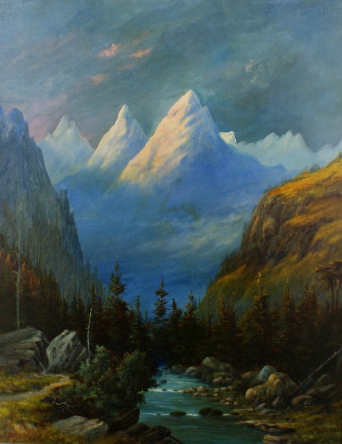 Appraisal: Louis Frank working - Mountain Scene oil on canvas signed